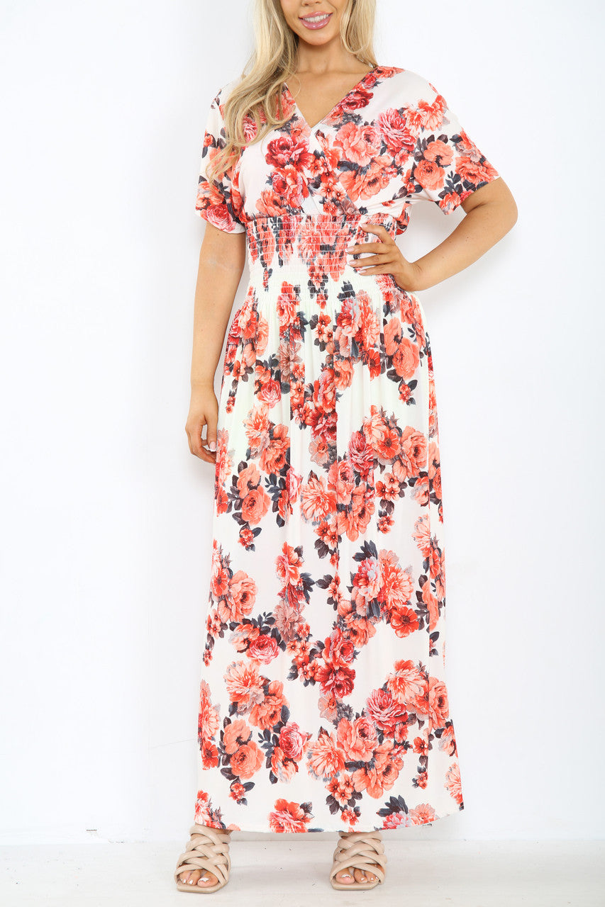 Dames Maxi Jurk met Bloemenprint Pioenroosmix Wit