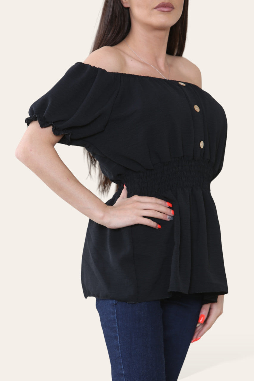 EFFEN ELASTISCHE BARDOT TOP ZWART