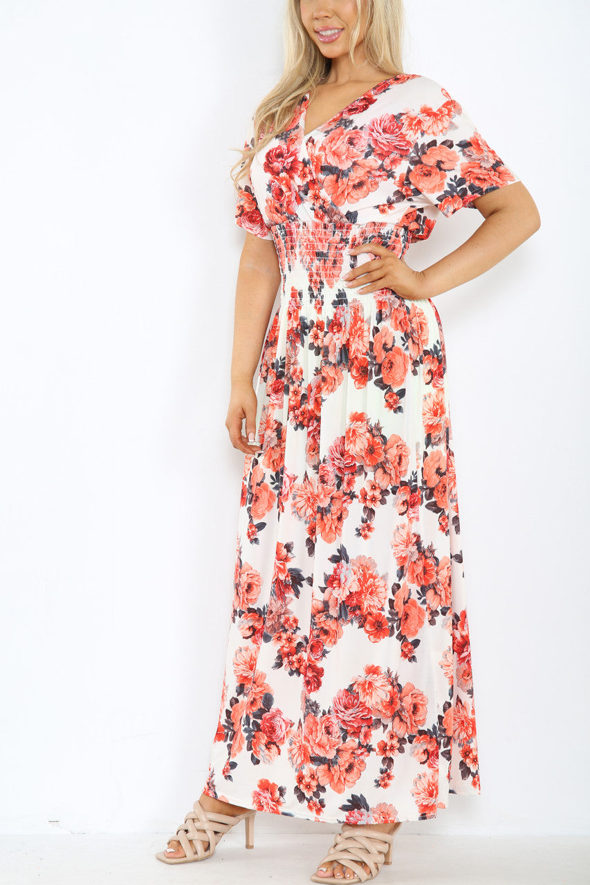 Dames Maxi Jurk met Bloemenprint Pioenroosmix Wit