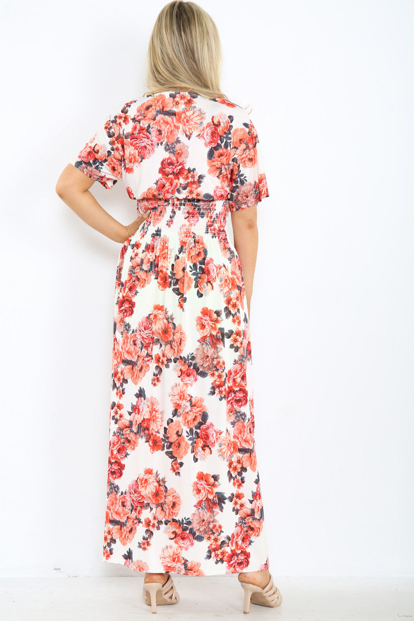 Dames Maxi Jurk met Bloemenprint Pioenroosmix Wit