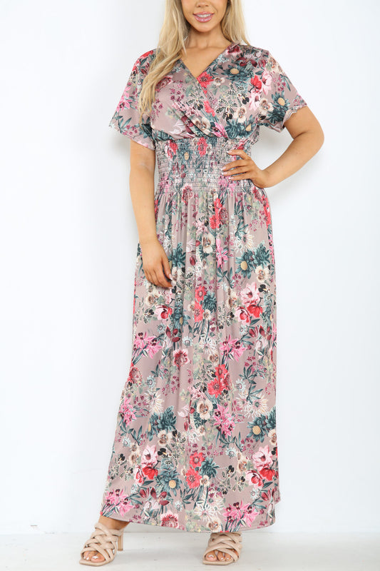 Maxi-jurk voor dames met bloemenprint in gemixte tinten bloesemroze