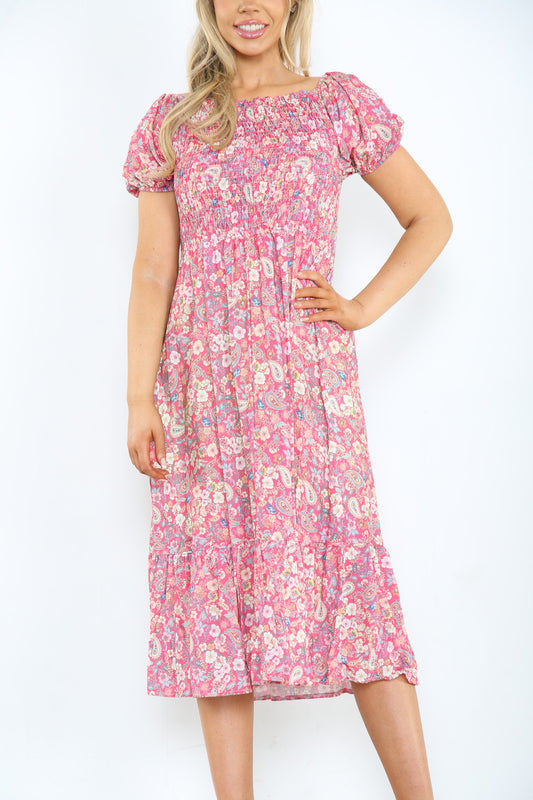 Dames Gypsy Midi Jurk met Bloemprint Cerise