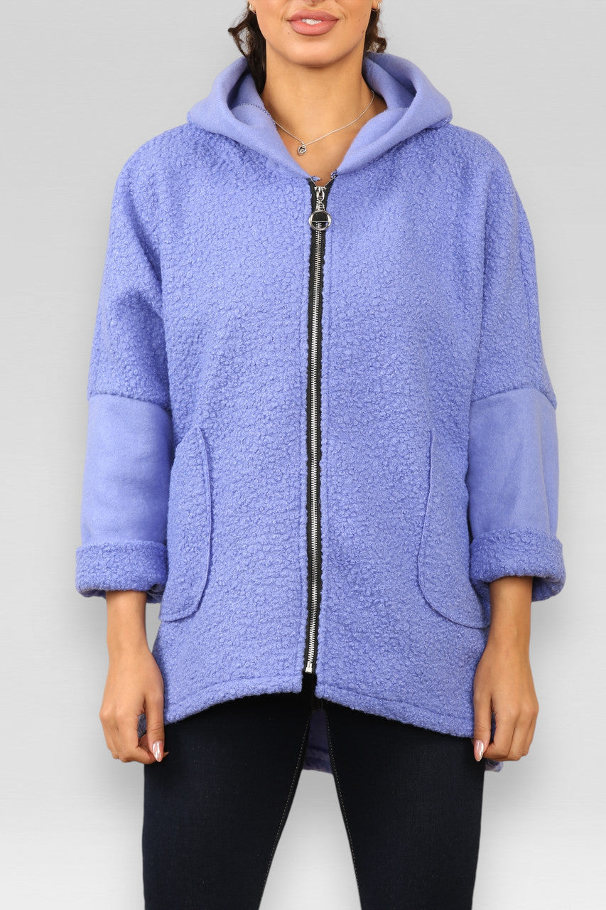 HOODED TEDDY ZACHTE WOLMIX RITSJACK BLAUW