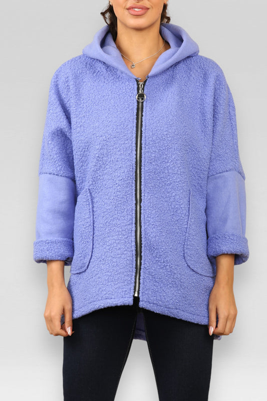 HOODED TEDDY ZACHTE WOLMIX RITSJACK BLAUW