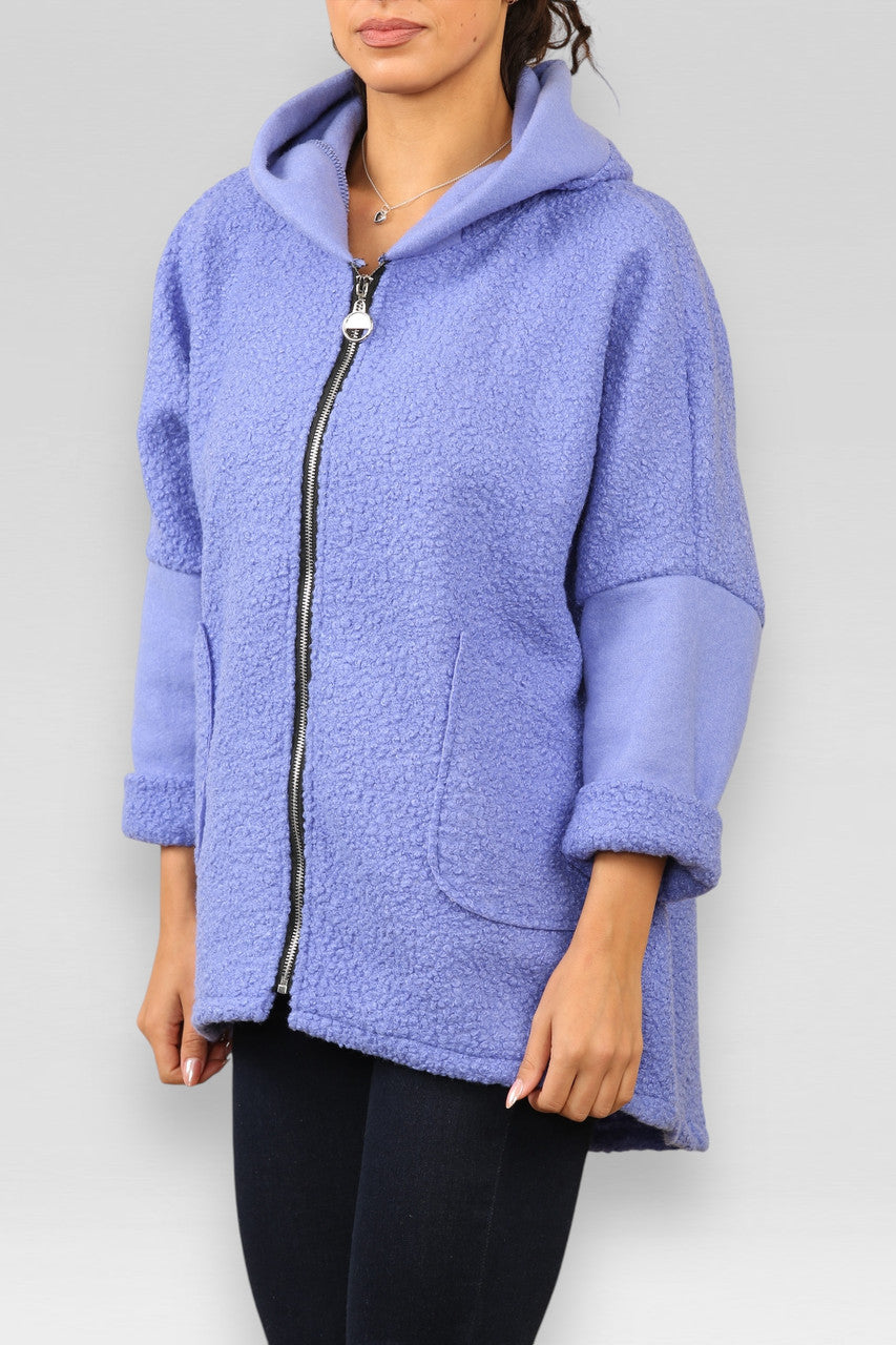 HOODED TEDDY ZACHTE WOLMIX RITSJACK BLAUW