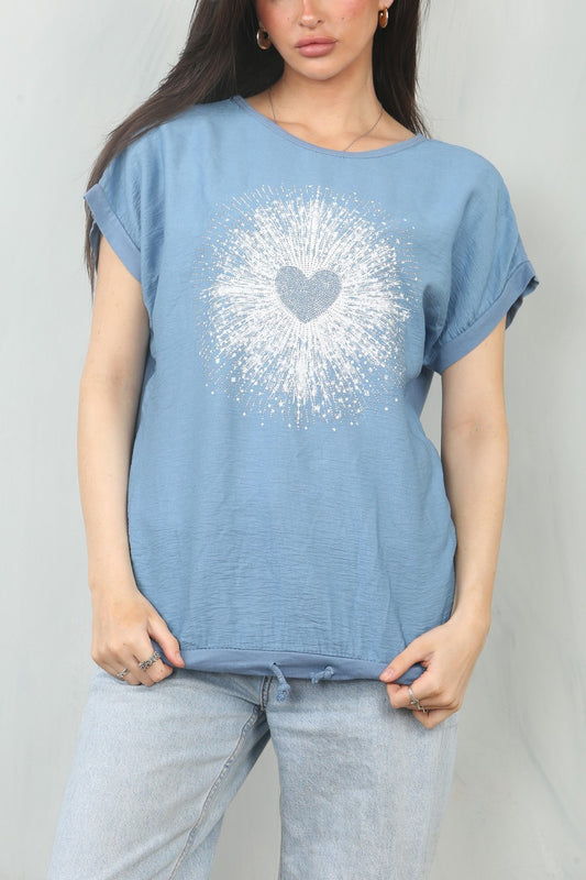 HEART BURST GRAPHIC TOP DENIM