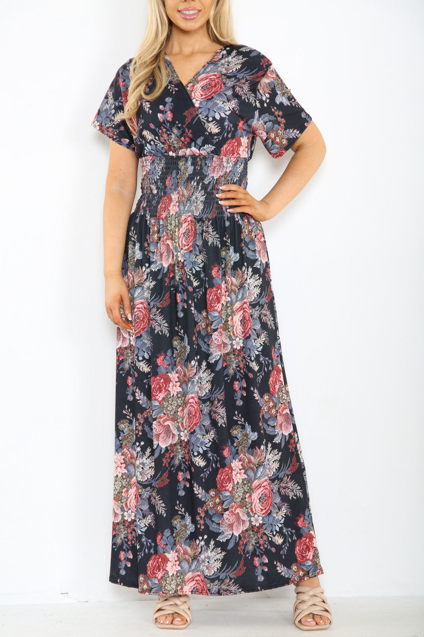 Ladies Florals Mix Print Maxi Dress Black