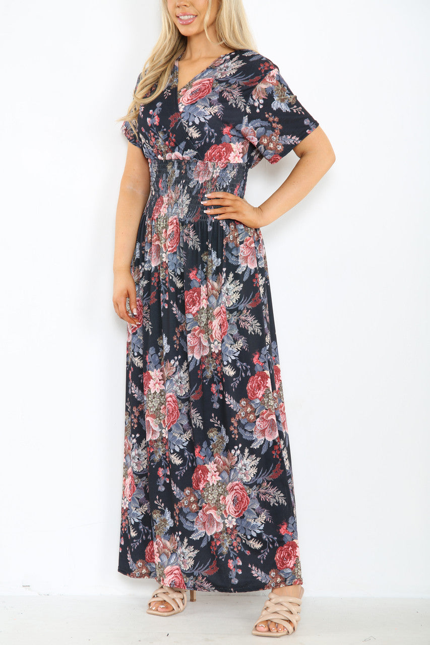 Ladies Florals Mix Print Maxi Dress Black