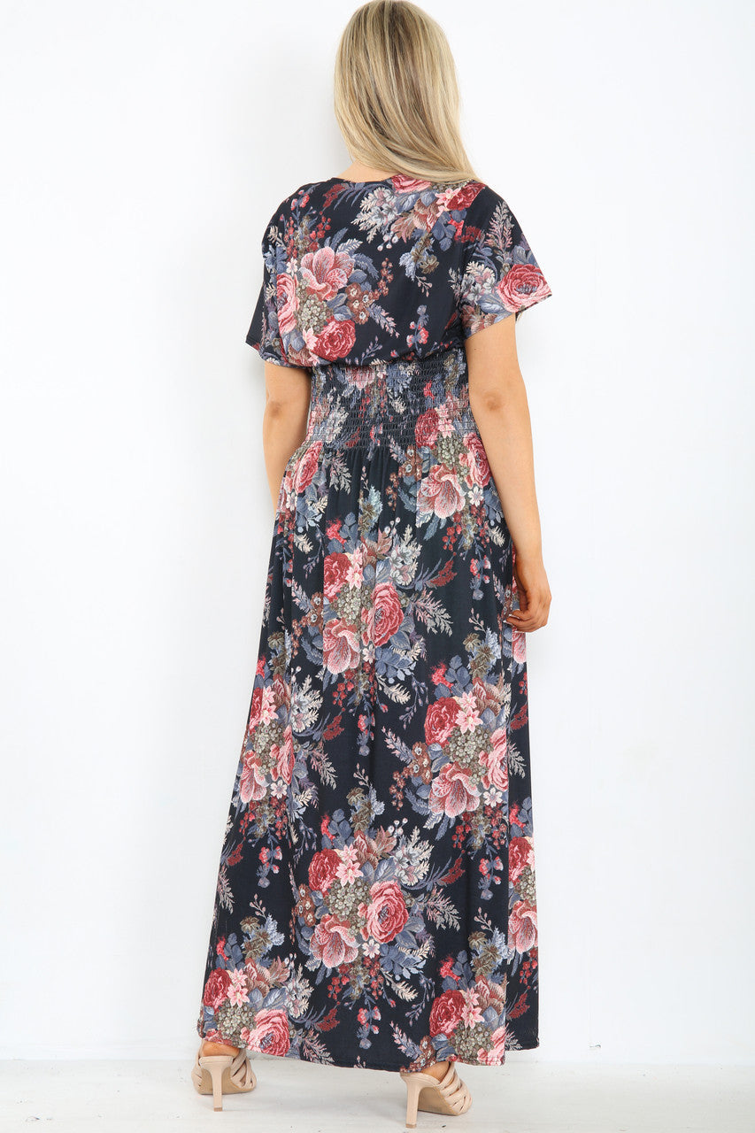 Ladies Florals Mix Print Maxi Dress Black