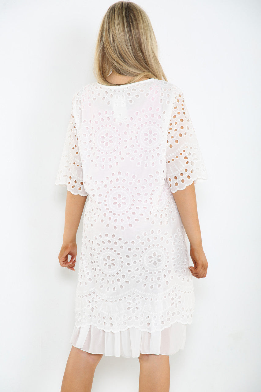 Ladies Broderie Anglaise Dress White