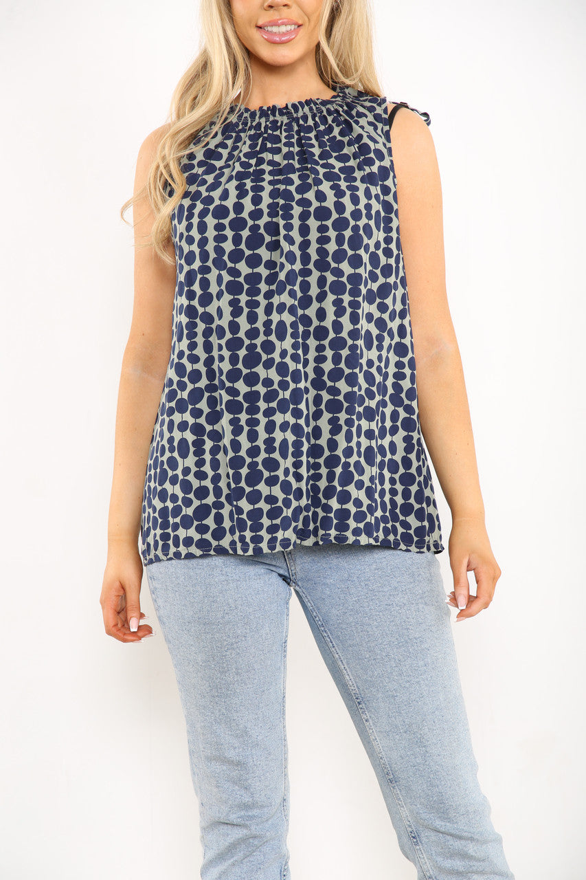 Ladies Tie shoulder Spotty Khaki