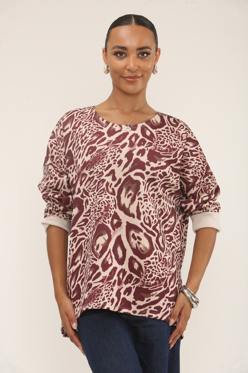 TRUI MET LEOPAARDPRINT EN ZACHTE TOUCH - BORDEAUXROOD