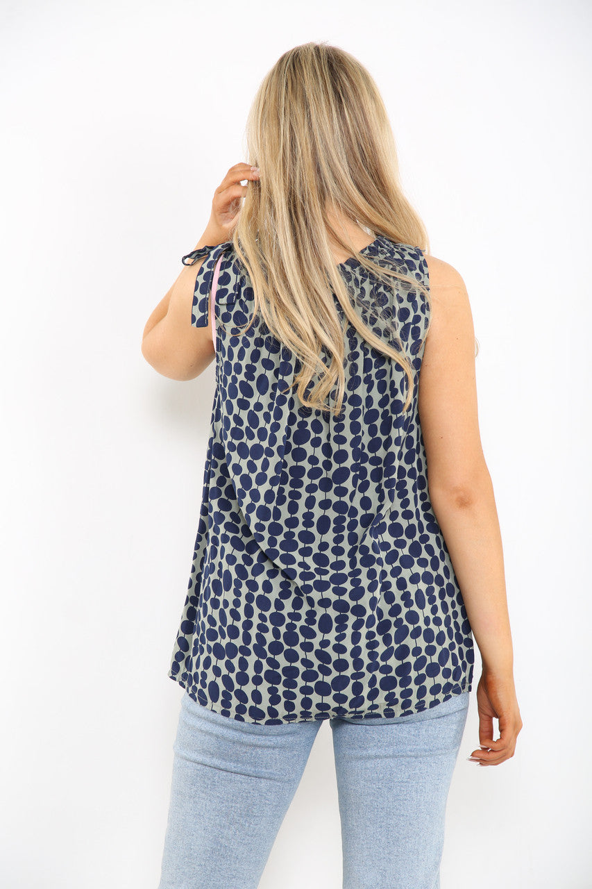 Ladies Tie shoulder Spotty Khaki