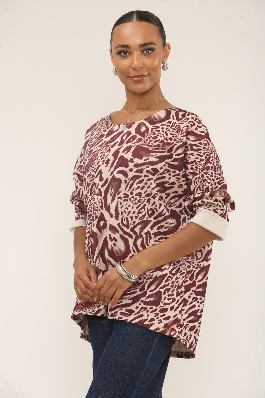 TRUI MET LEOPAARDPRINT EN ZACHTE TOUCH - BORDEAUXROOD