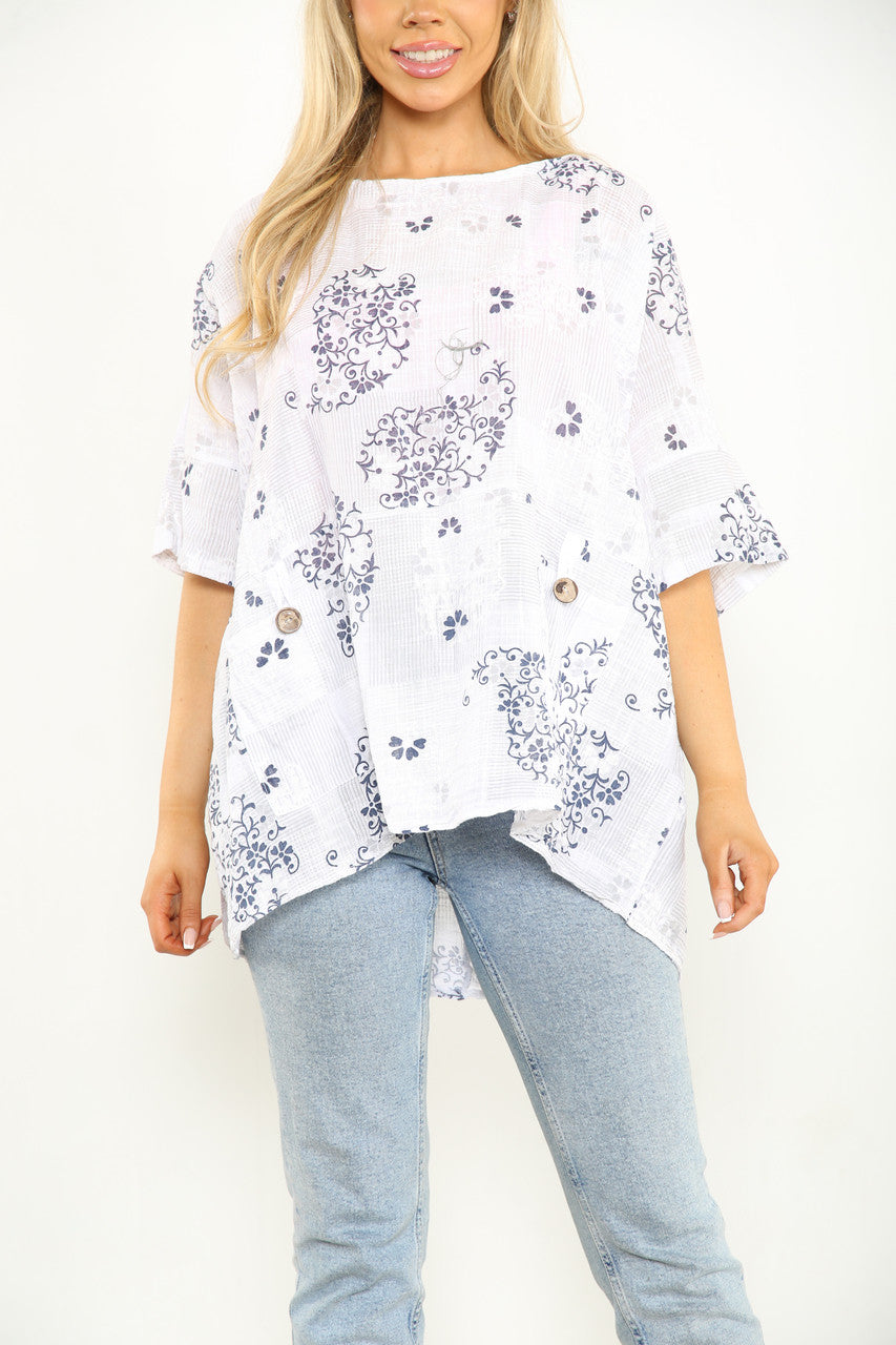 FLORAL WALLPAPER PRINT TOP WHITE