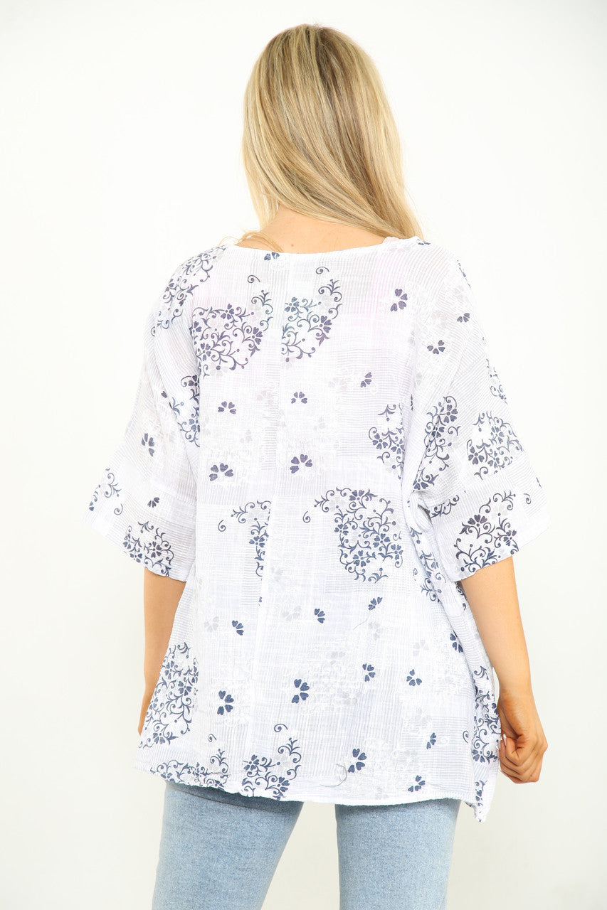 FLORAL WALLPAPER PRINT TOP WHITE