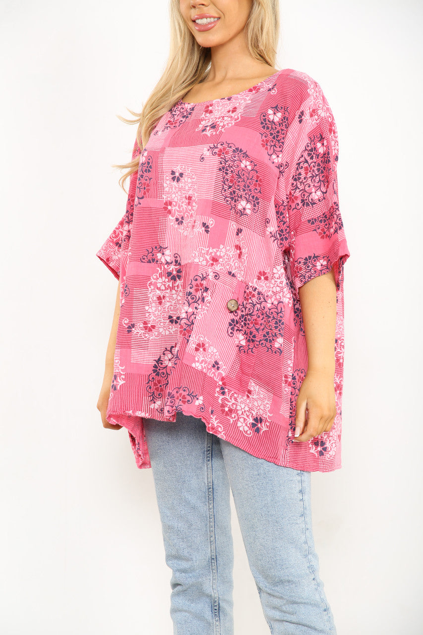 FLORAL WALLPAPER PRINT TOP CERISE