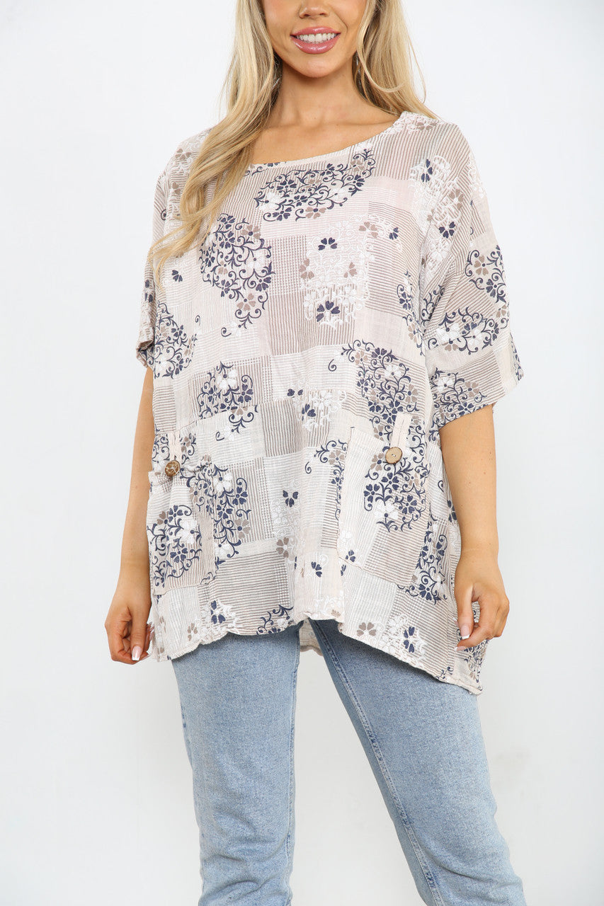 FLORAL WALLPAPER PRINT TOP STONE
