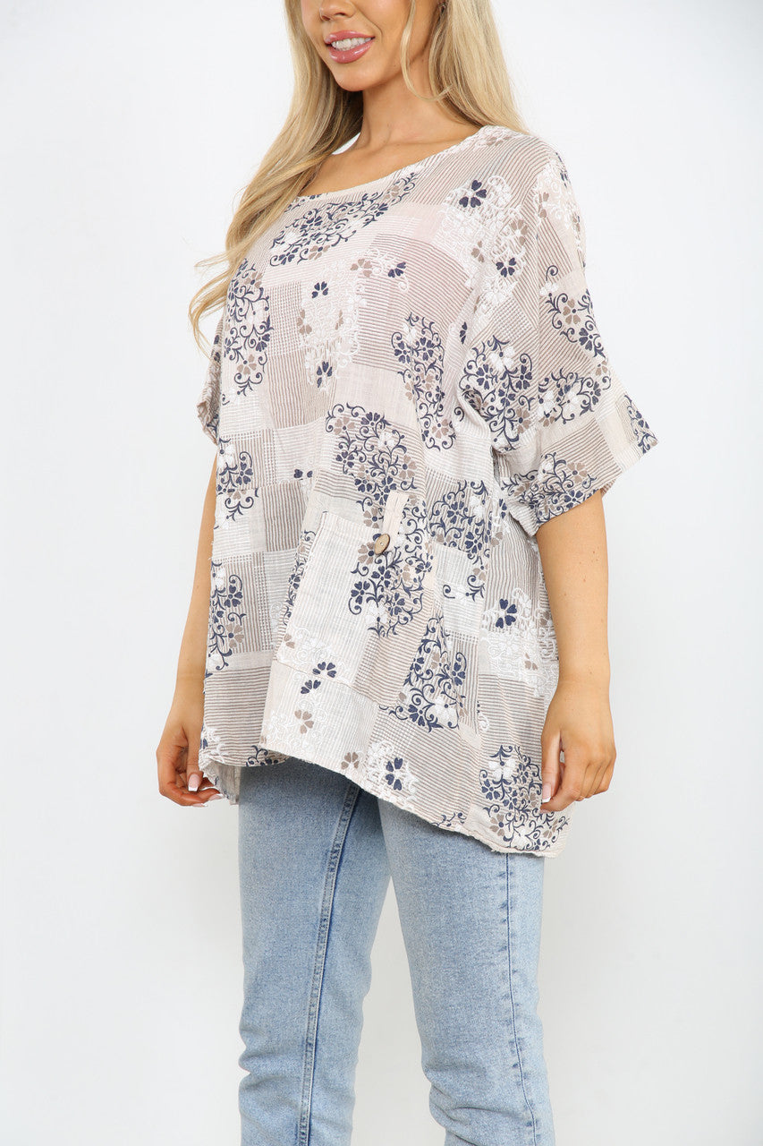 FLORAL WALLPAPER PRINT TOP STONE