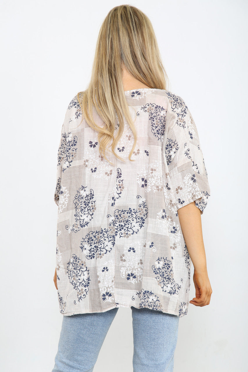 FLORAL WALLPAPER PRINT TOP STONE