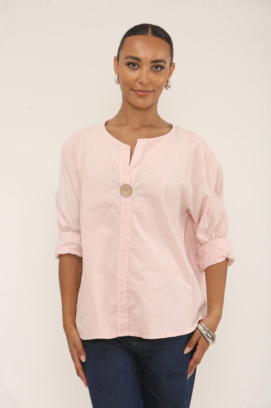 CORDUROY TOP MET INSNIJDING IN DE HALS ROZE