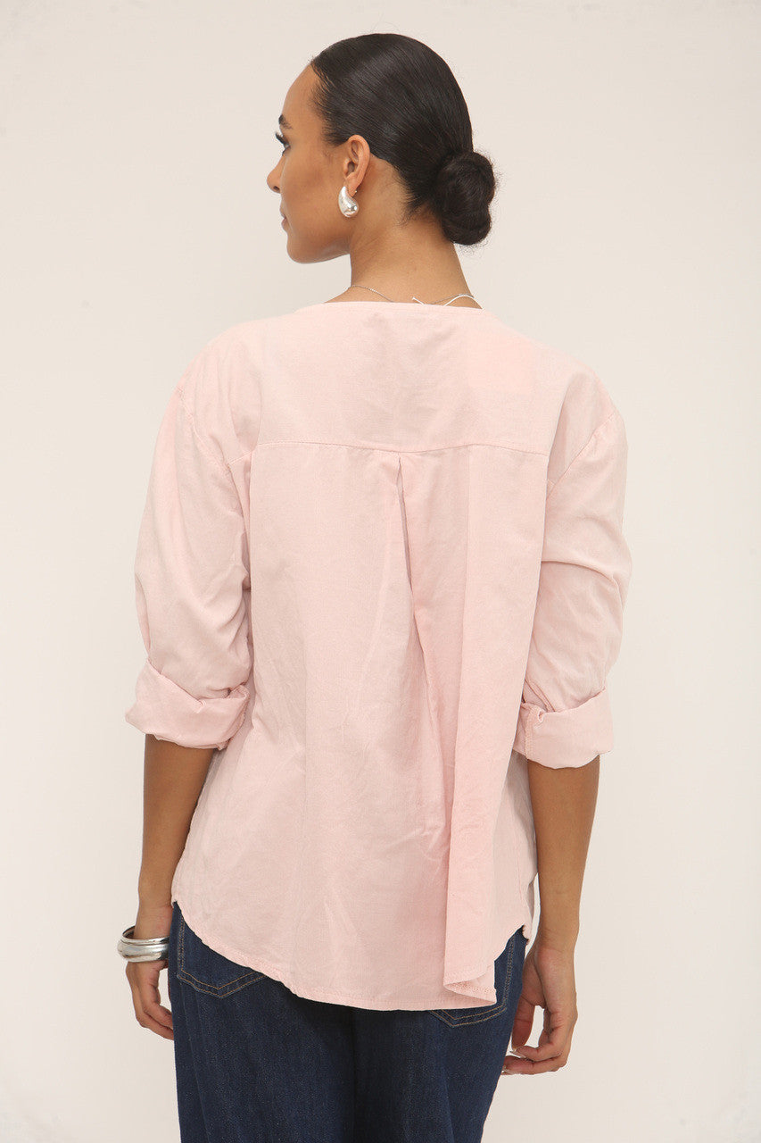 CORDUROY TOP MET INSNIJDING IN DE HALS ROZE
