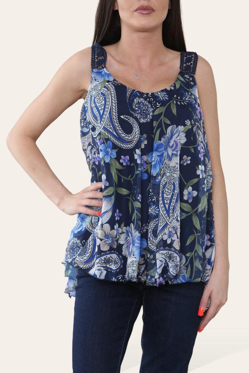 FLORALE PAISLEYPRINT MOUWLOZE BLOUSE TOP NAVY