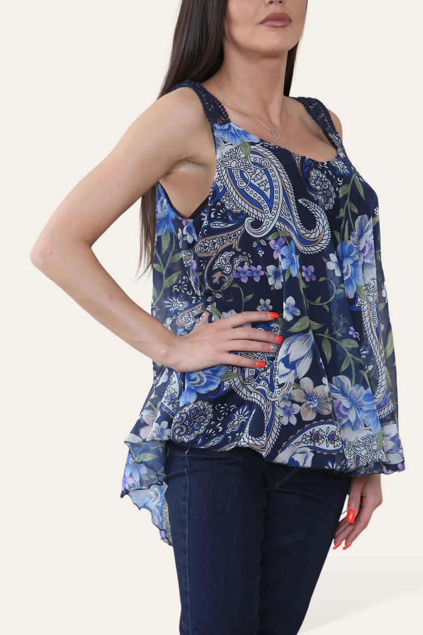 FLORALE PAISLEYPRINT MOUWLOZE BLOUSE TOP NAVY