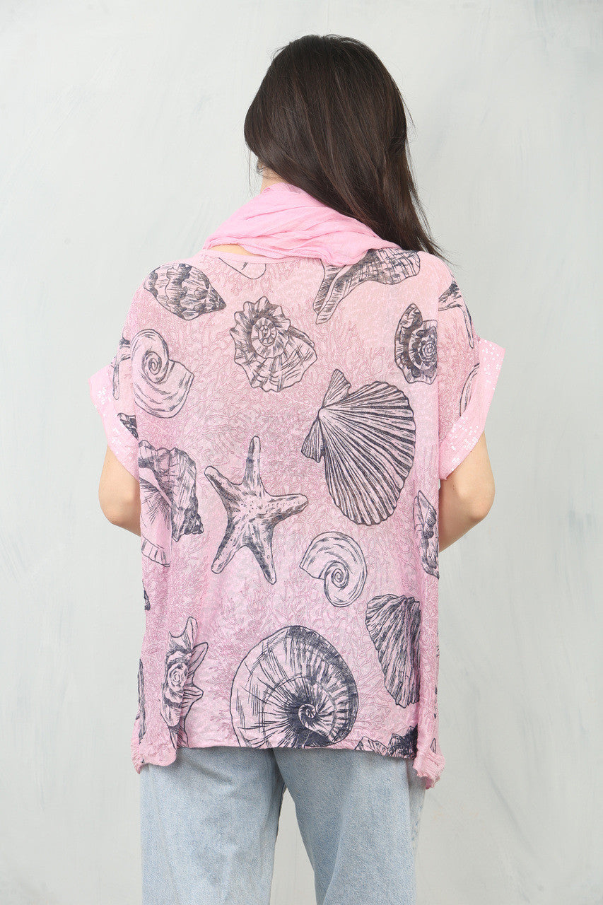 NAUTISCHE SCHELPEN PRINT SJAAL TOP - STOFROZE