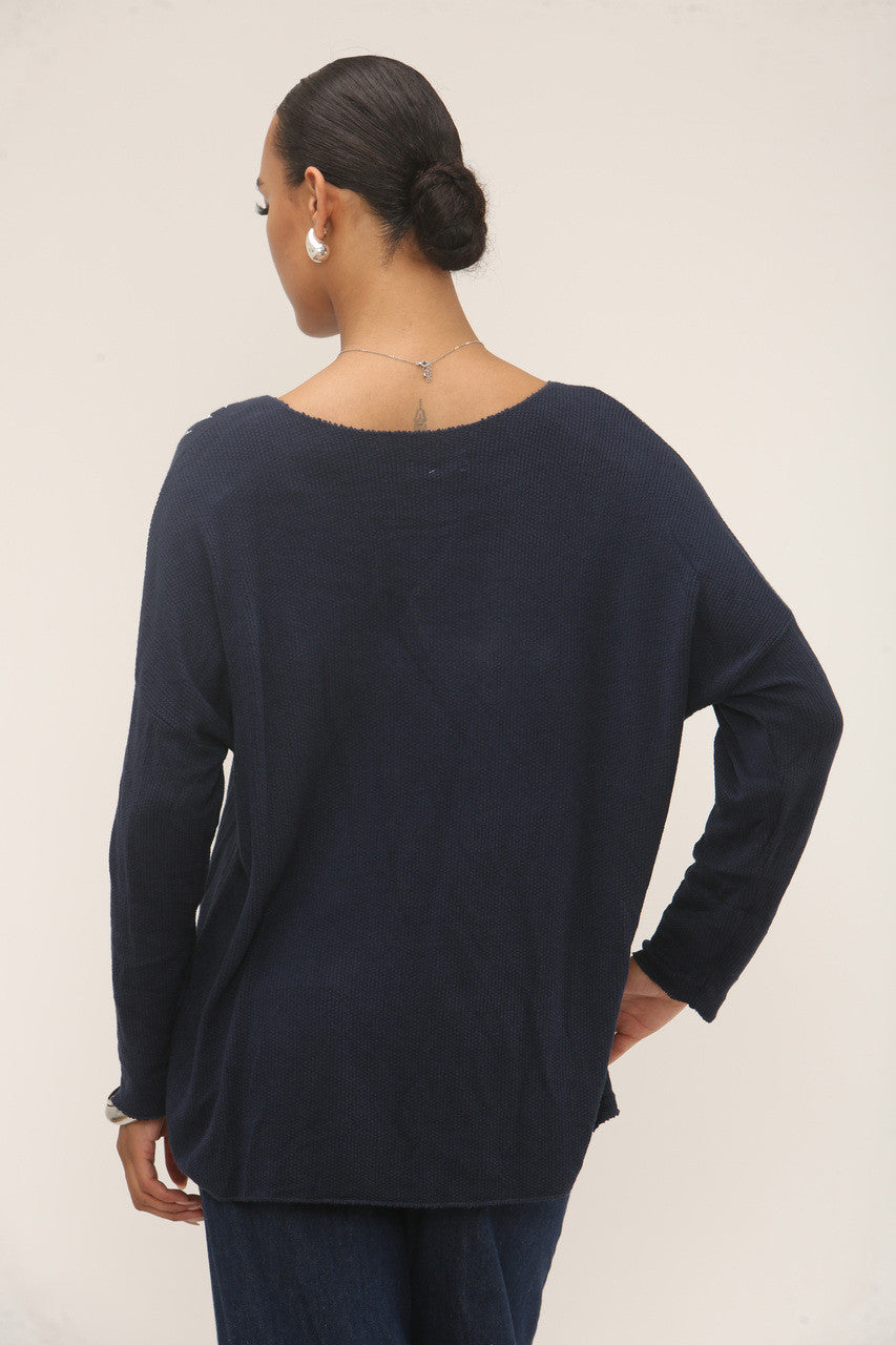 DIAMANTE TIJGERTRUI MET SCHOUDERS - NAVY