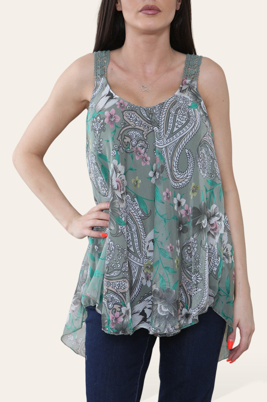 FLORALE PAISLEYPRINT MOUWLOZE BLOUSE TOP KHAKI