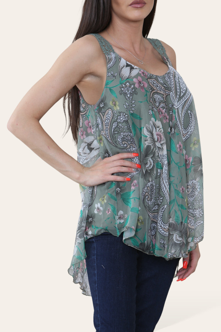 FLORALE PAISLEYPRINT MOUWLOZE BLOUSE TOP KHAKI
