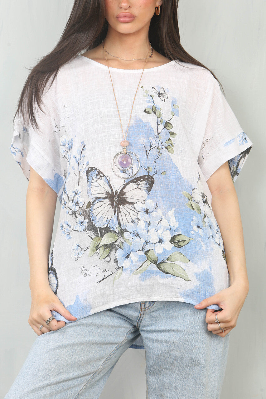 TOP MET VLINDERBORDERPRINT - WIT