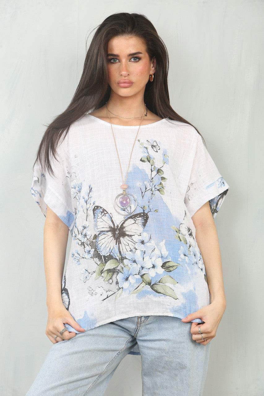 TOP MET VLINDERBORDERPRINT - WIT