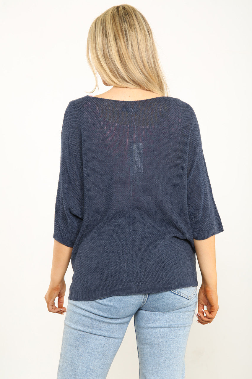 TRUI MET V-HALS EN EFFEN BREISEL - NAVY