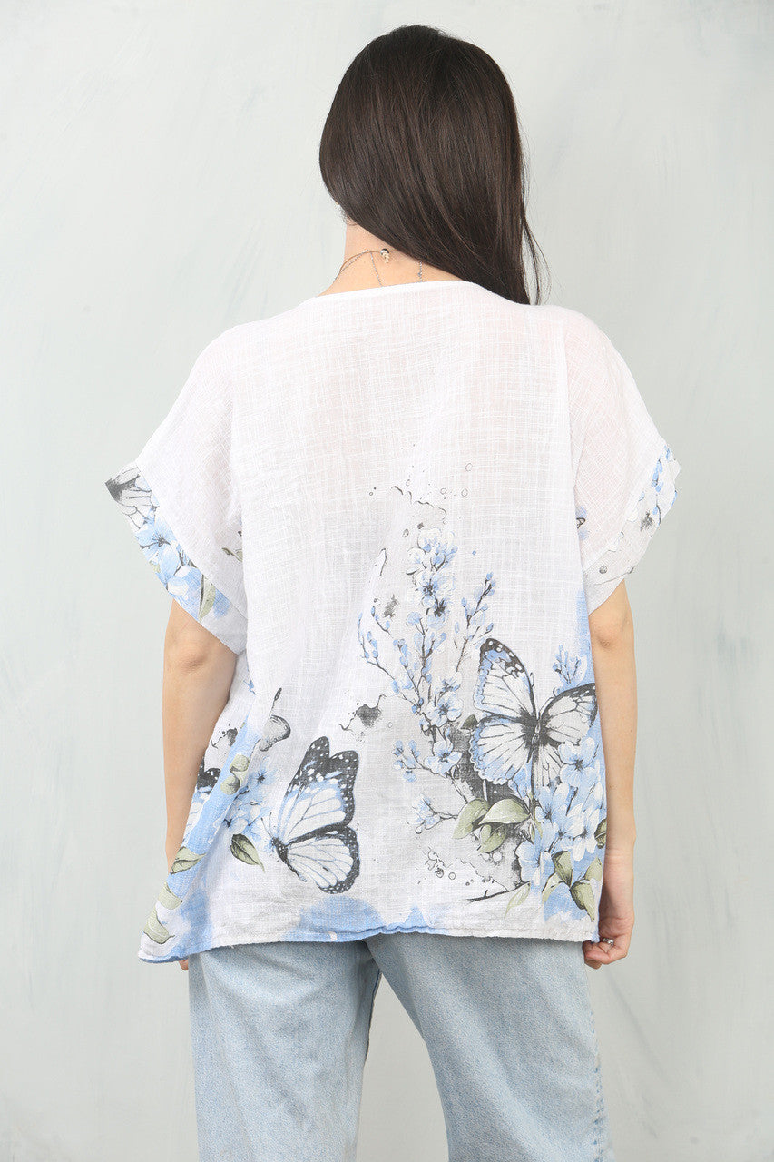 TOP MET VLINDERBORDERPRINT - WIT