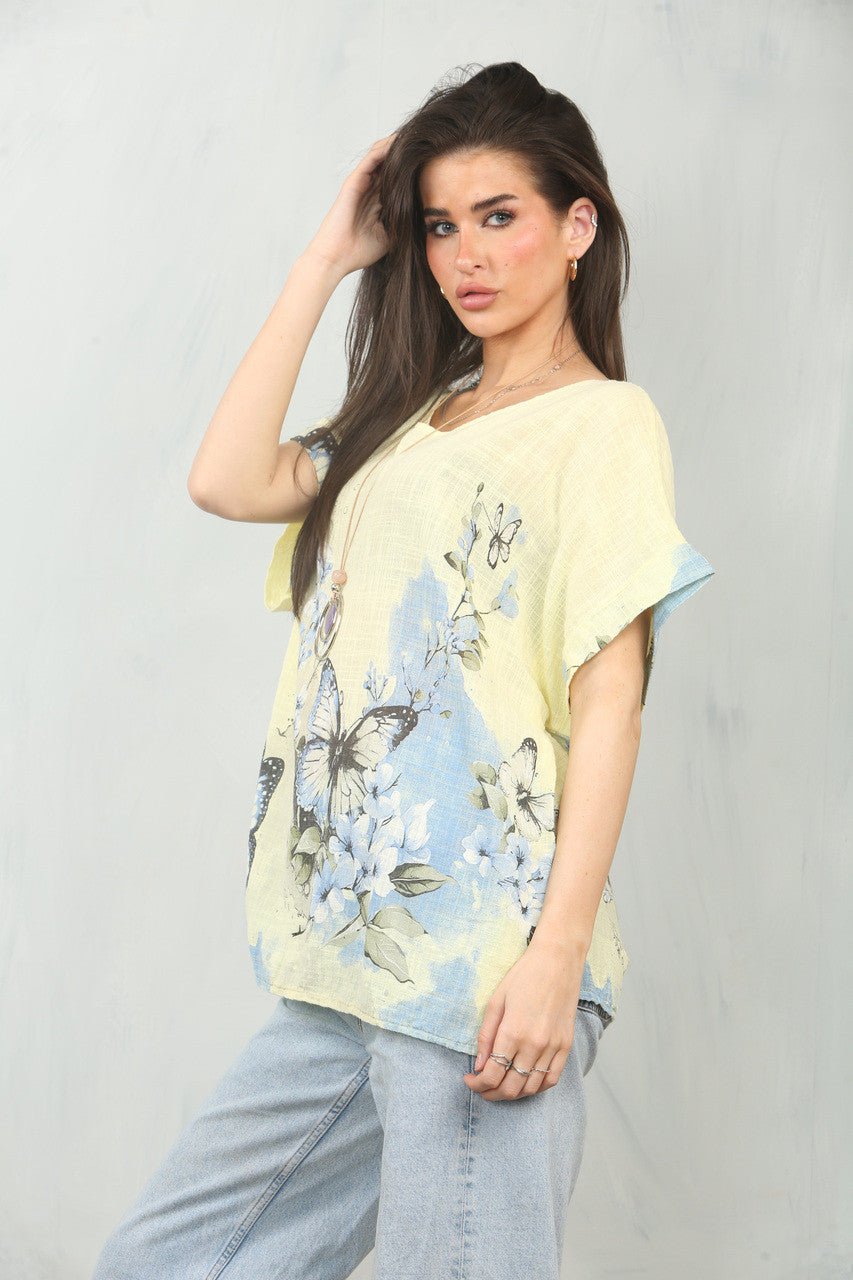 VLINDER RANDPRINT TOP - CITROEN