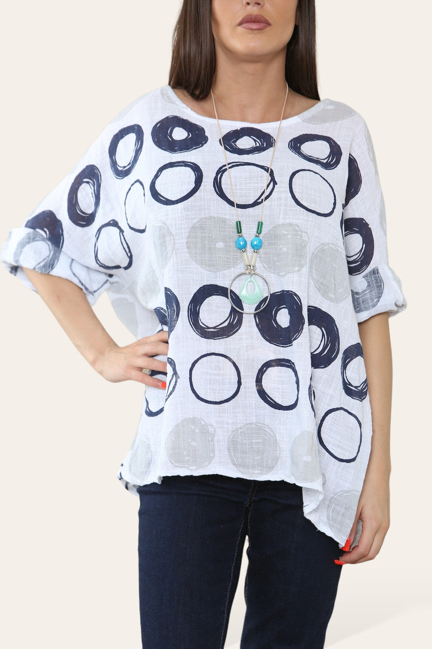 TOP MET CIRKELS SCHETS PRINT WIT