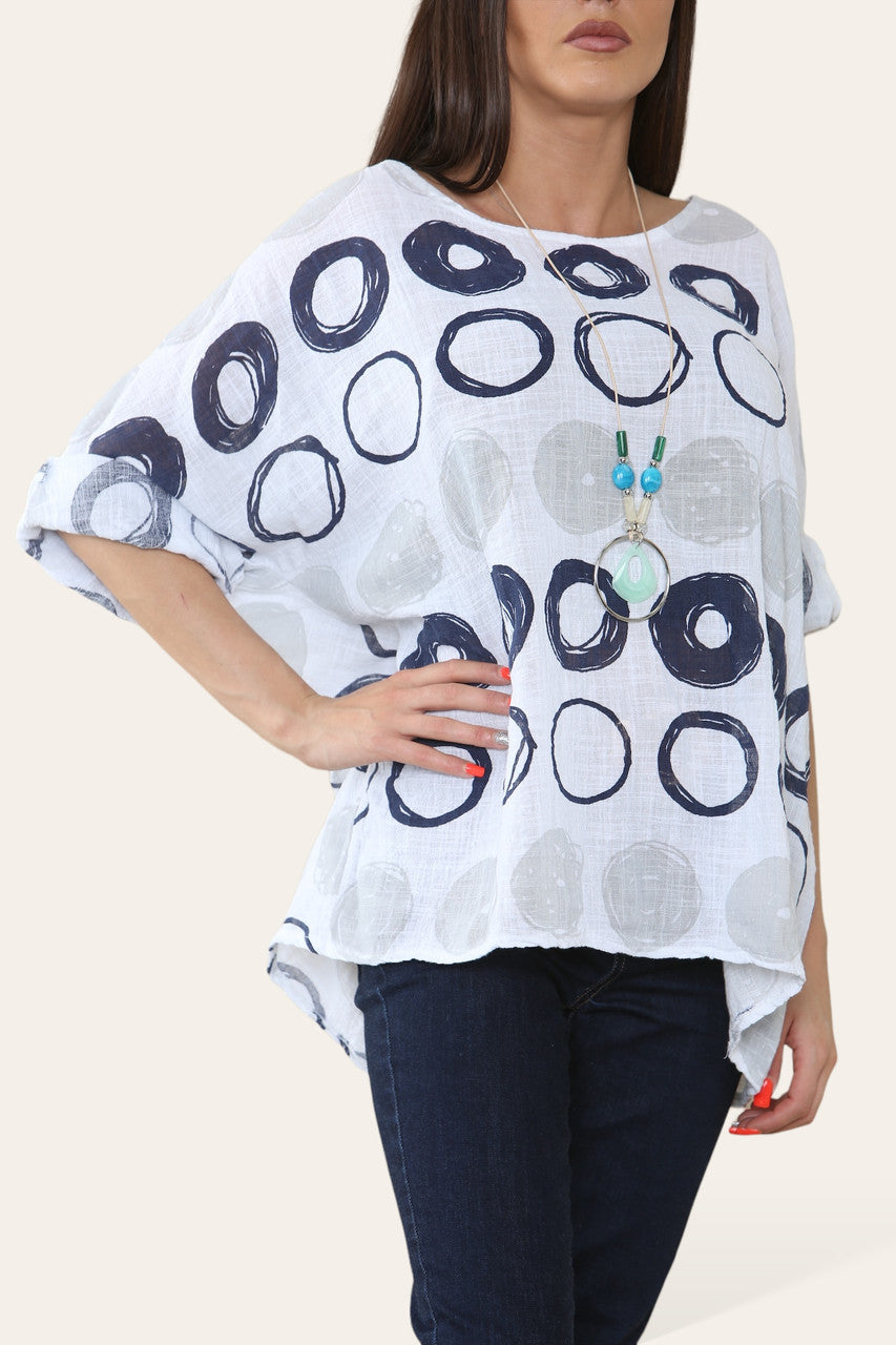 TOP MET CIRKELS SCHETS PRINT WIT