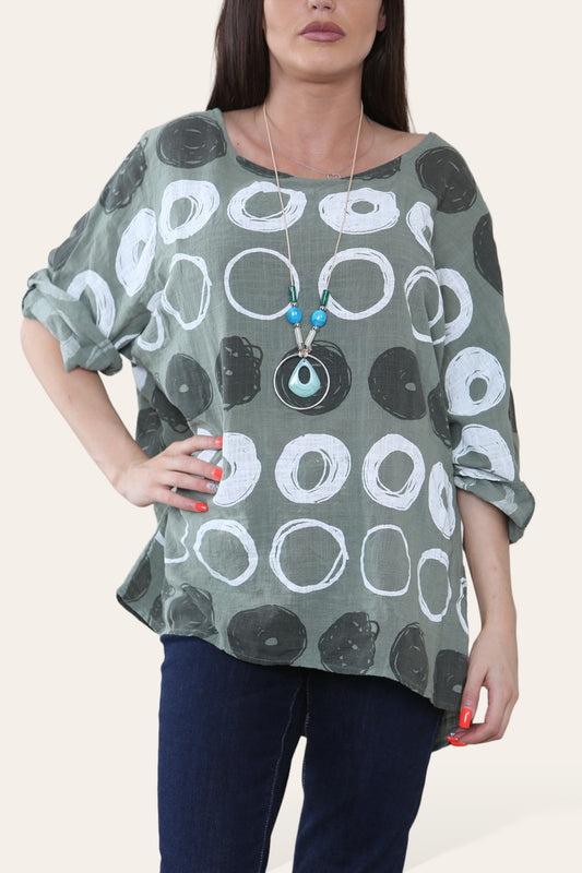 CIRCLES SKETCH PRINT TOP KHAKI