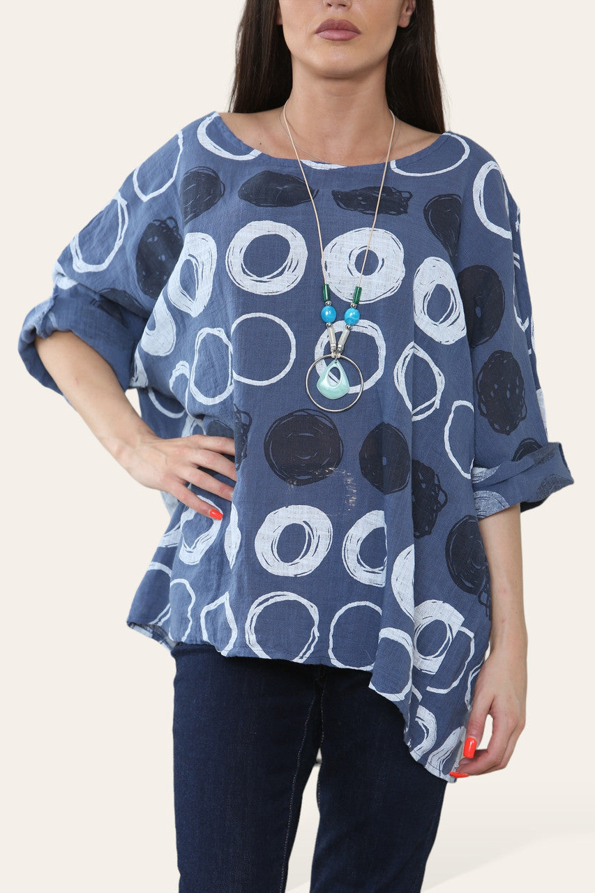 TOP VAN DENIM MET TEKENING VAN CIRKELS