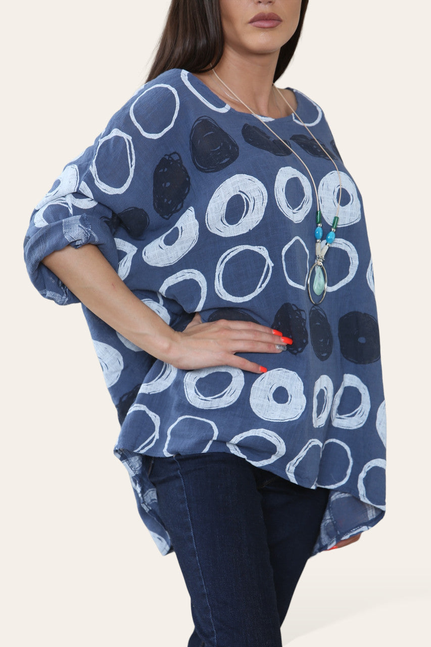 TOP VAN DENIM MET TEKENING VAN CIRKELS