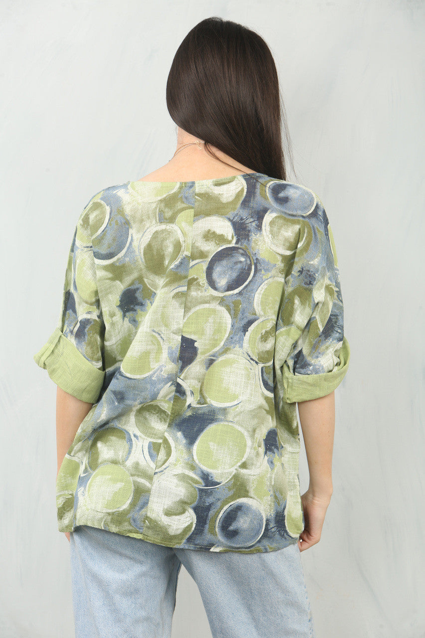 TOP MET RONDJES EN BUBBELS PRINT - LIME