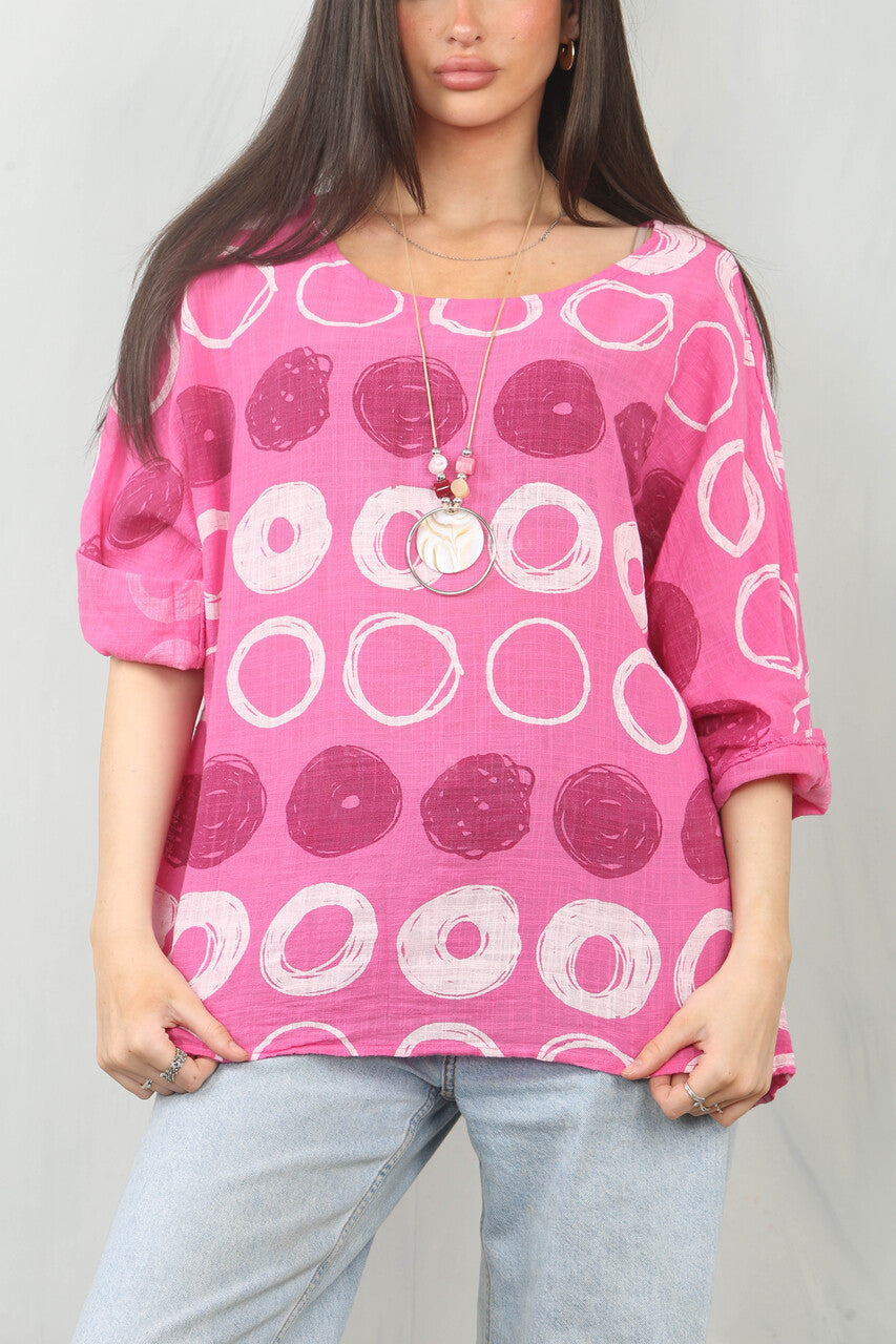 TOP MET CIRKELS SCHETS PRINT CERISE