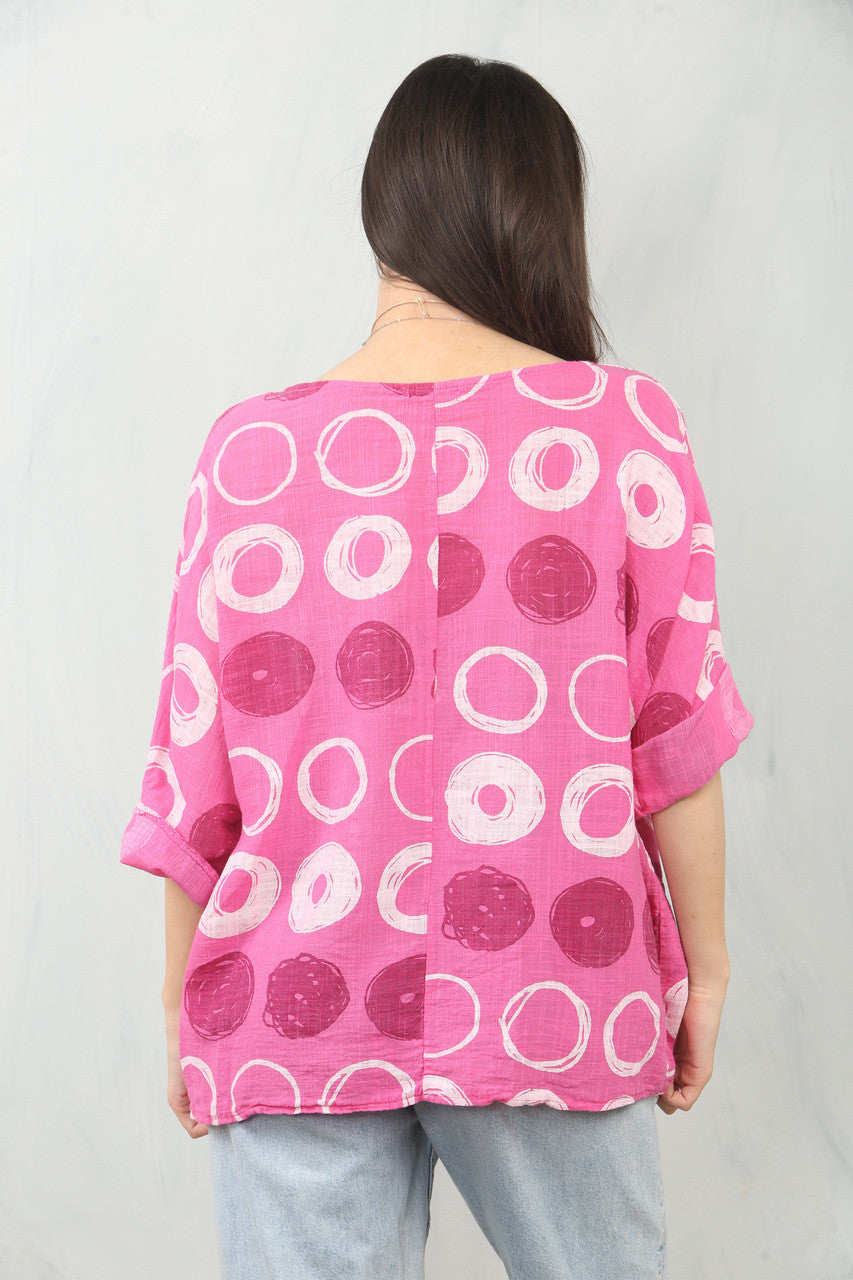 TOP MET CIRKELS SCHETS PRINT CERISE