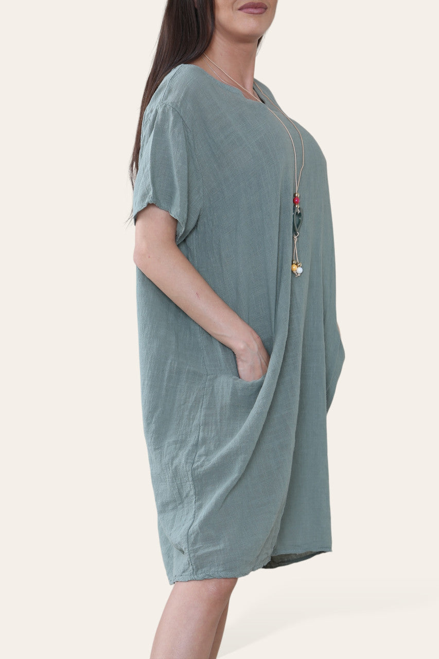 EFFEN TUNIEK JURK MET ZAKKEN & KETTING KHAKI