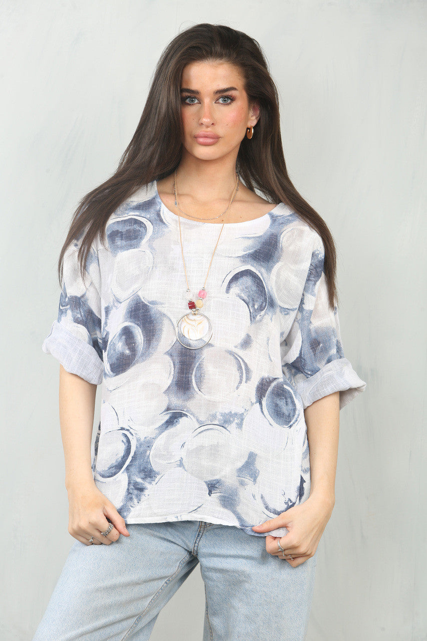 TOP MET CIRKELBUBBELPRINT - WIT