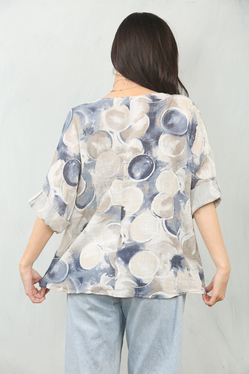 TOP MET RONDJES EN BUBBELS PRINT - STEENKLEURIG
