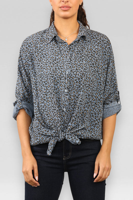 LEOPAARDPRINT OVERHEMD MET STRIK EN DENIM