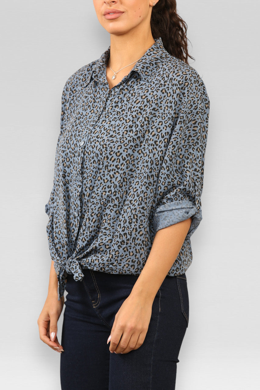 LEOPAARDPRINT OVERHEMD MET STRIK EN DENIM